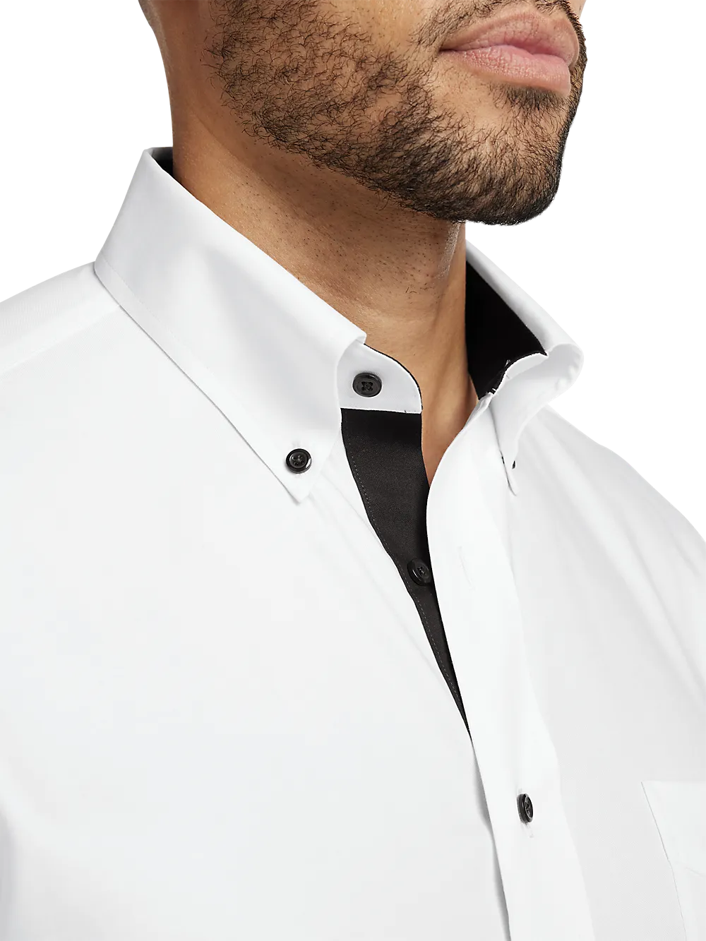 Comfort Stretch Non-Iron Solid Dress Shirt With Contrast Trim - White/black