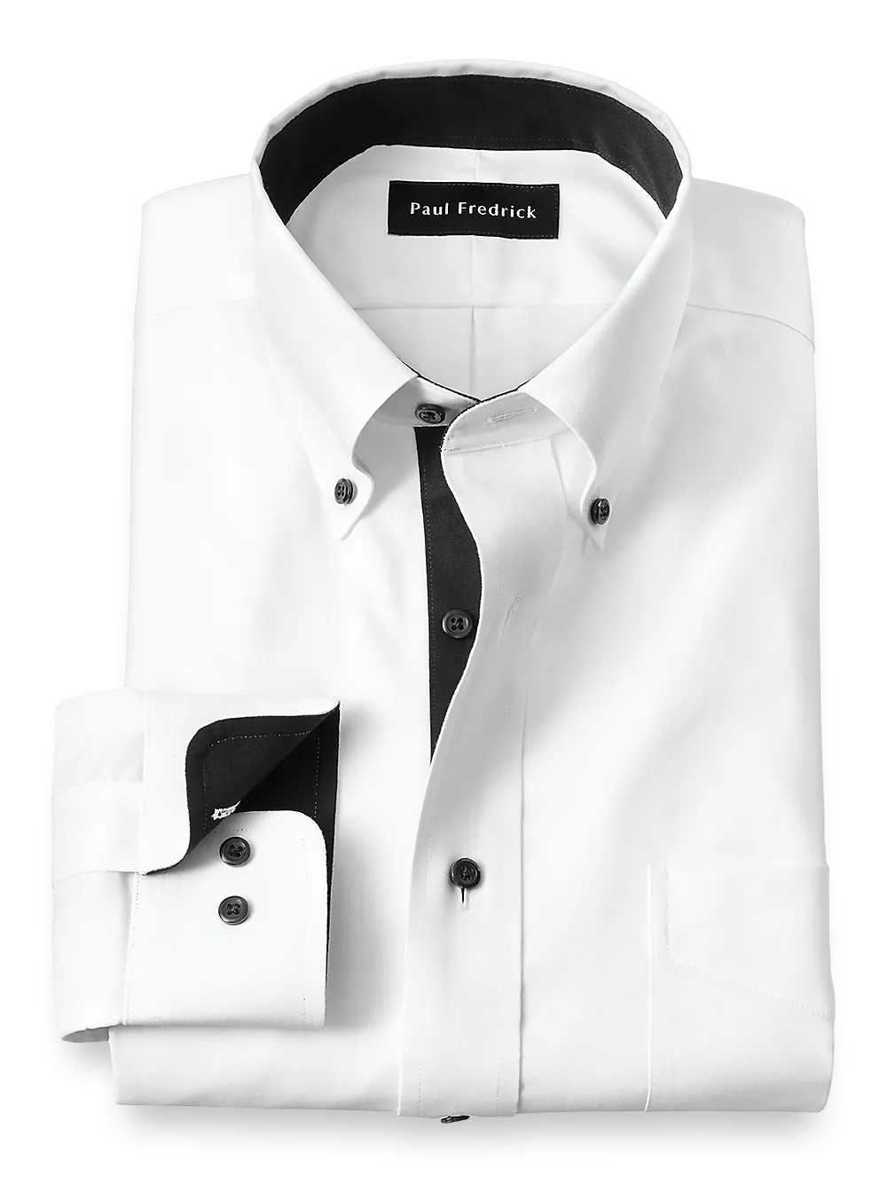 Comfort Stretch Non-Iron Solid Dress Shirt With Contrast Trim - White/black