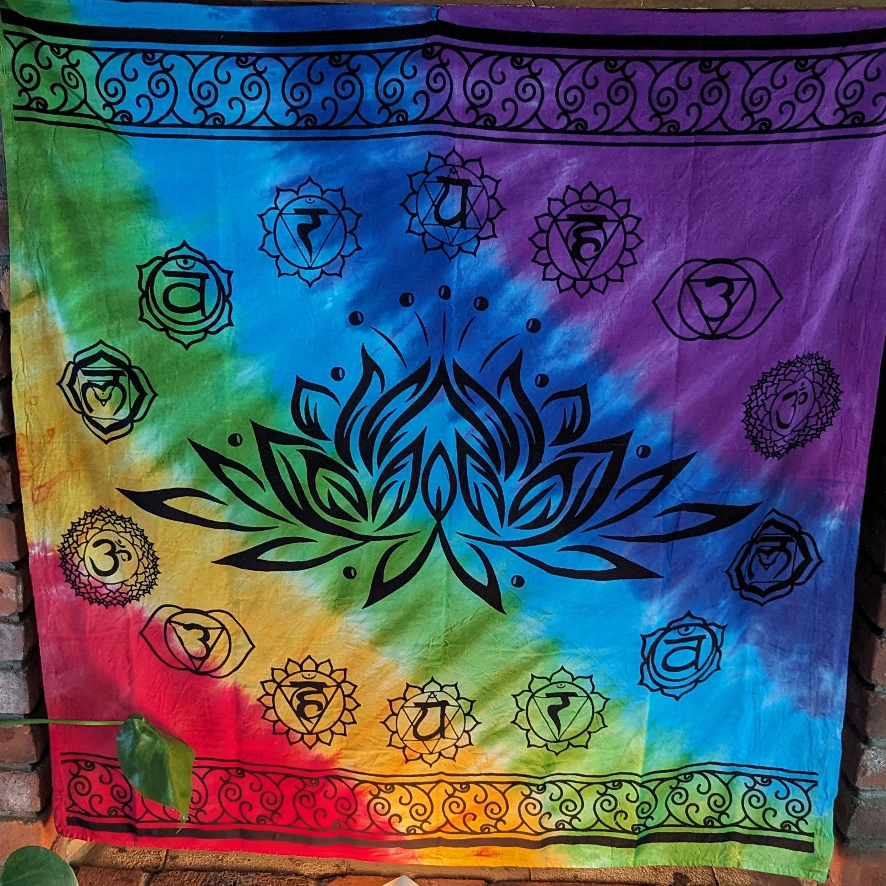 Cotton, Dyed Tapestry with Chakra Symbols