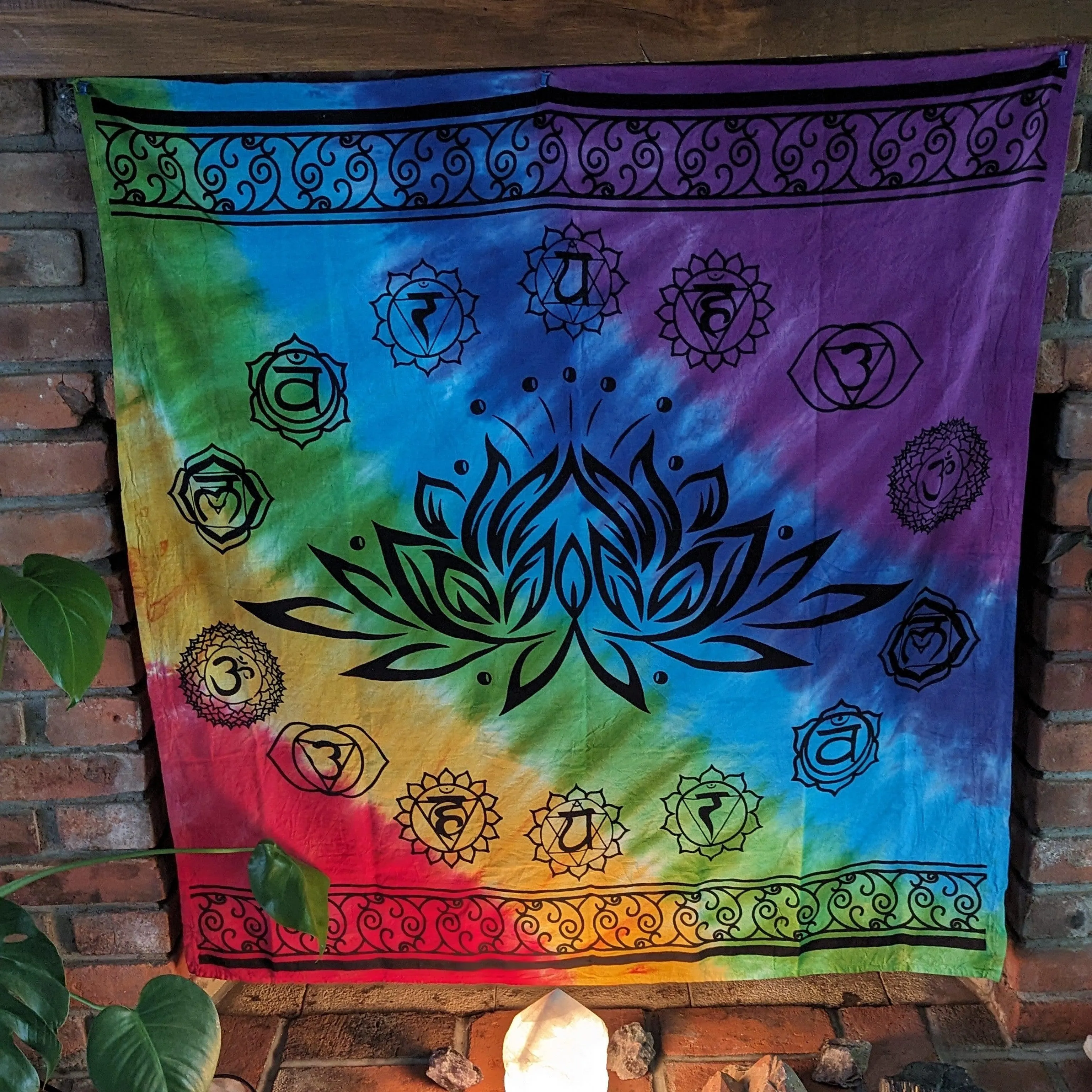 Cotton, Dyed Tapestry with Chakra Symbols