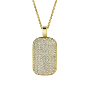 Custom 14K Gold & White Gold Iced Moissanite Dog Tag Pendant