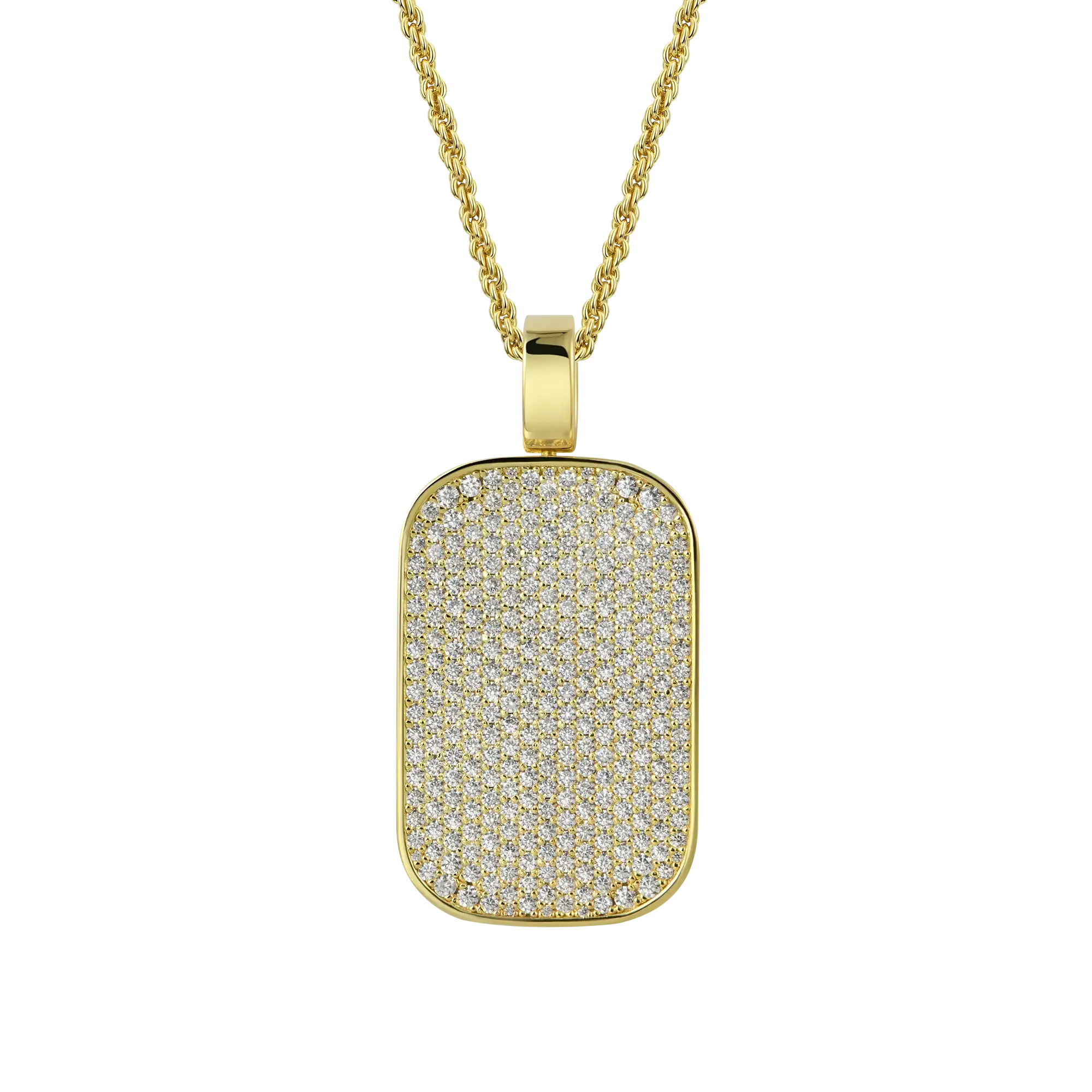 Custom 14K Gold & White Gold Iced Moissanite Dog Tag Pendant