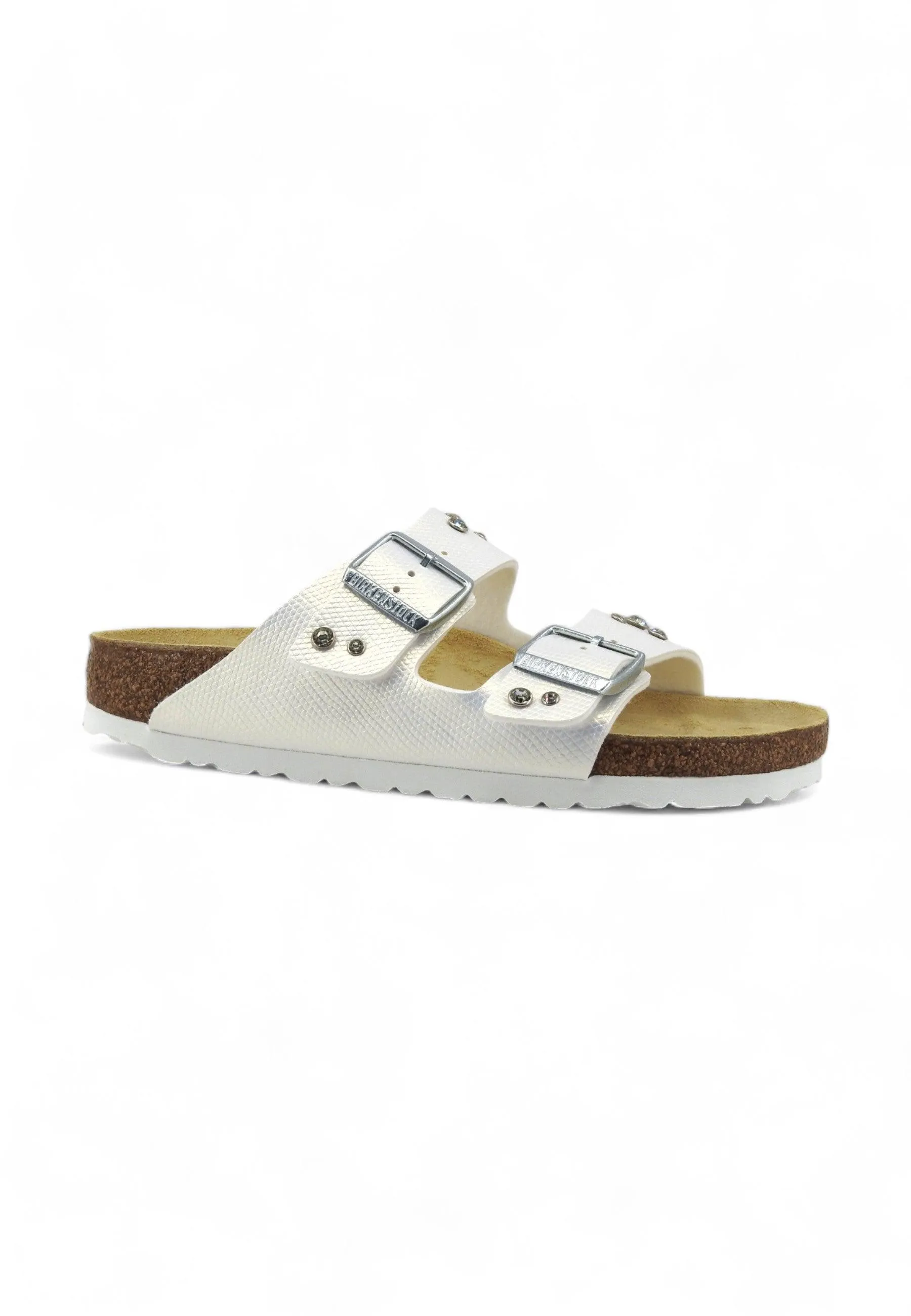 CUSTOM / BIRKENSTOCK Ciabatta Donna Shiny Lizard Borchie Gioiello White 1026500