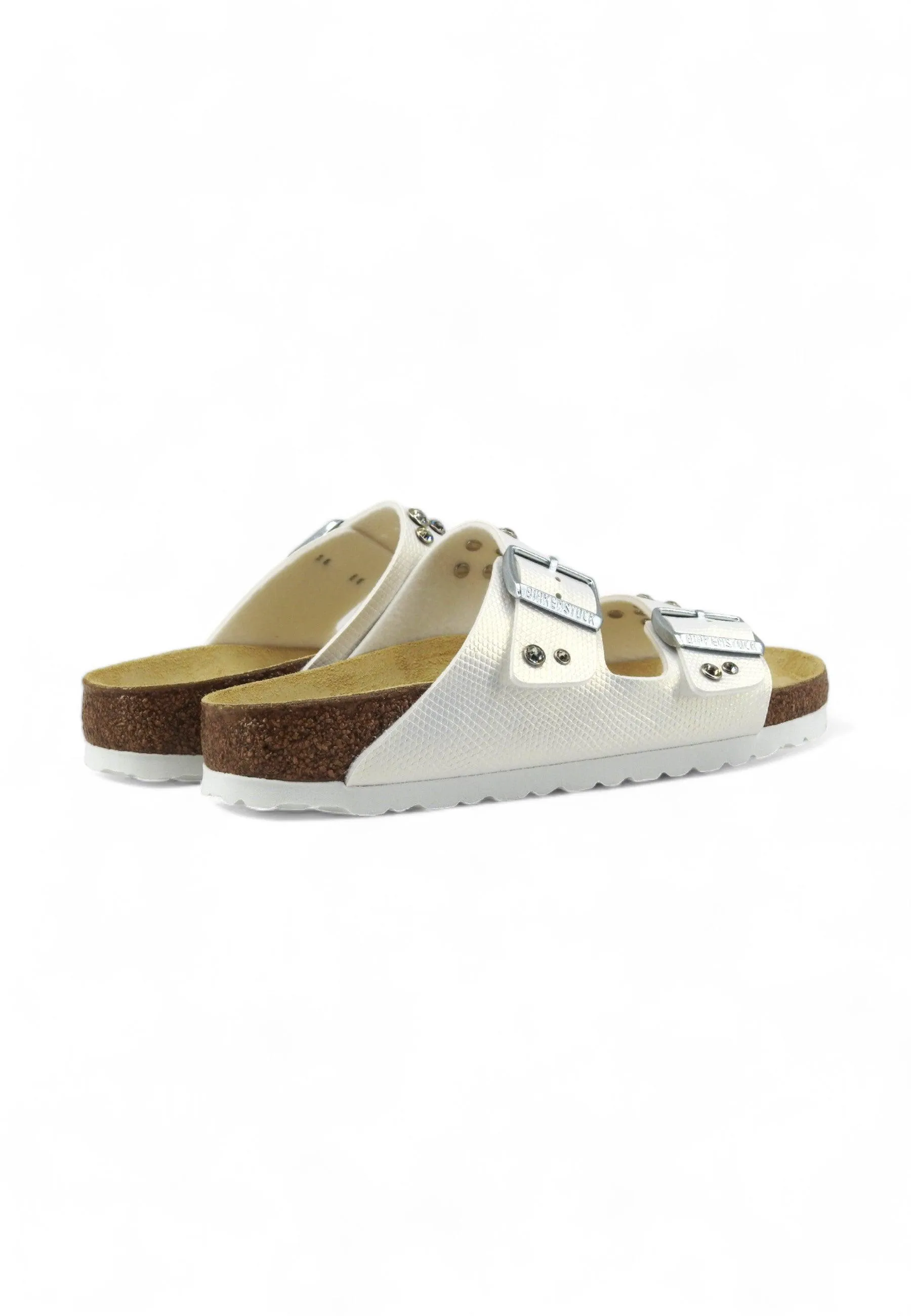 CUSTOM / BIRKENSTOCK Ciabatta Donna Shiny Lizard Borchie Gioiello White 1026500