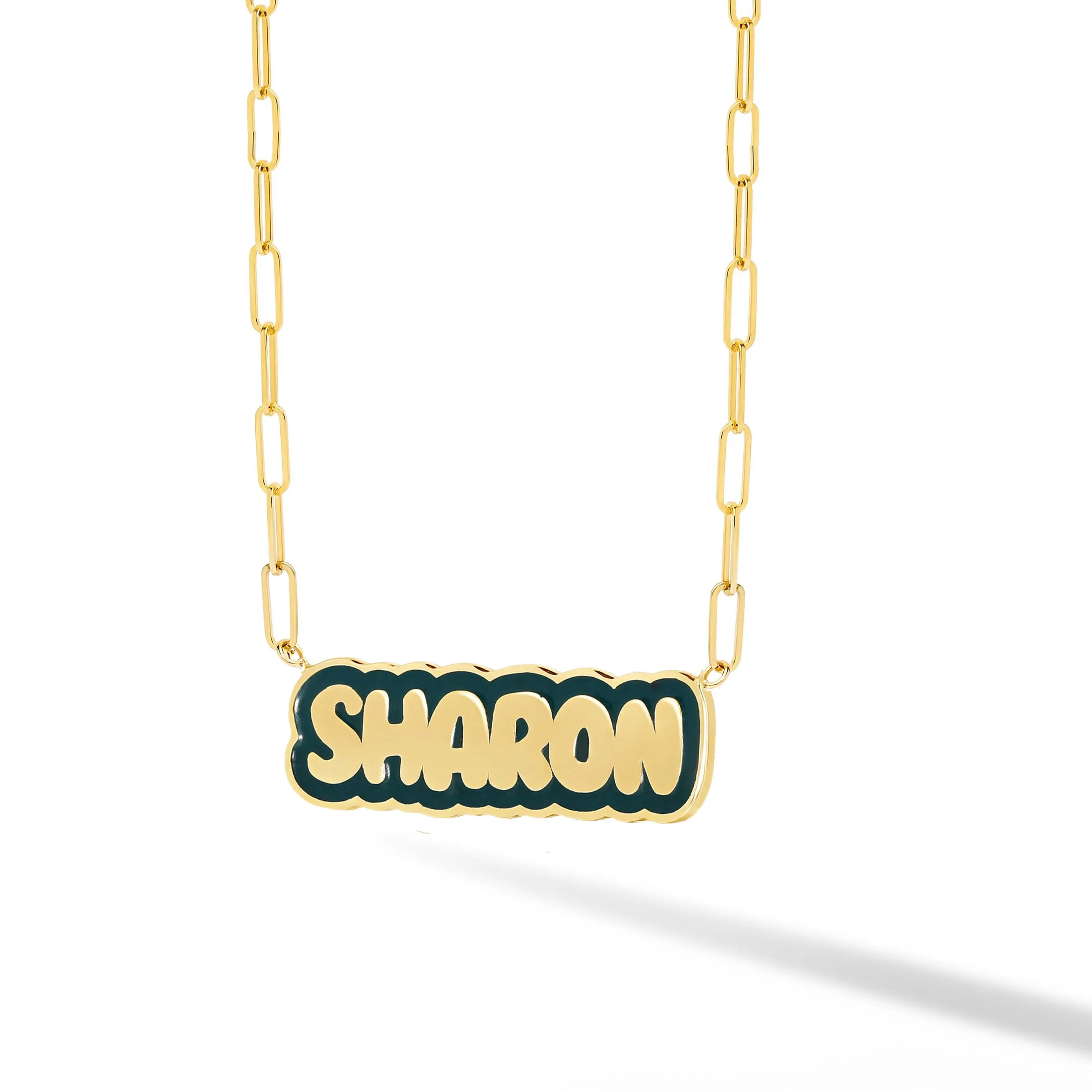 Custom Bold Enamel Name Necklace on thin Paperclip