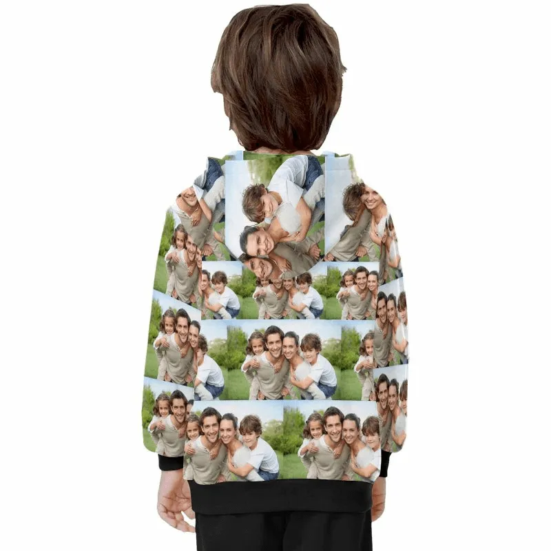 Custom Photo Stitching Kid's Long Sleeve Hoodie for 2-15Y Personalized Hooded Pullover Loose Hoodie