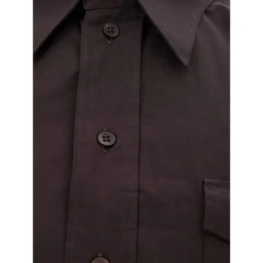 Dark Brown Cotton Shirt with Pockets