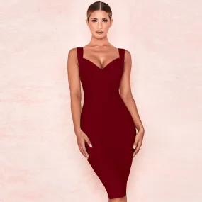 Deep V Vintage Bodycon Midi Dress