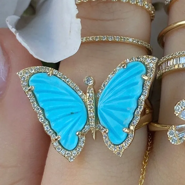 Diamond Edged Turquoise Butterfly Ring