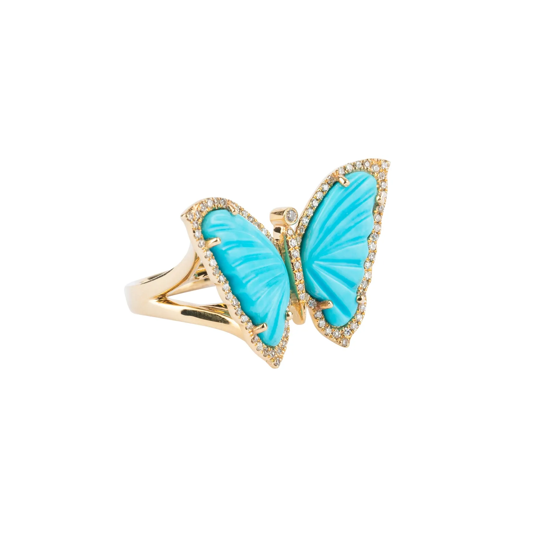 Diamond Edged Turquoise Butterfly Ring