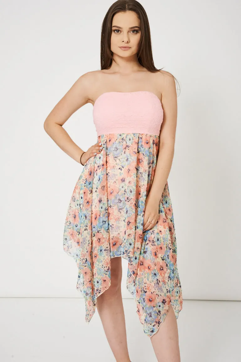 Floral Pattern Asymmetric Hem Dress