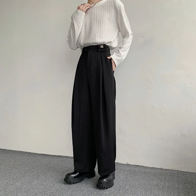 Foesce -New Black Suit Pants Men Fashion Social Mens Dress Pants Korean Loose Oversized Wide Leg Pants Mens Formal Trousers M-2XL