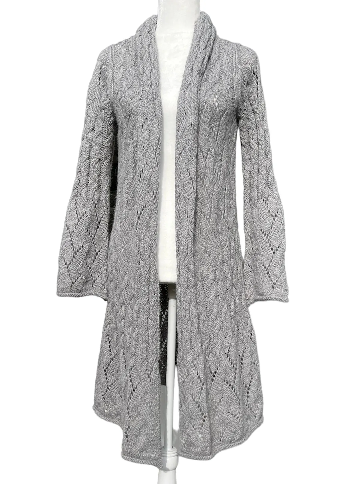 Garnet Hill Long Open Front Grey Cardigan, XS