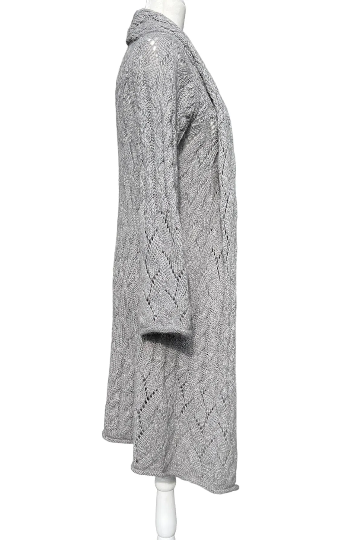 Garnet Hill Long Open Front Grey Cardigan, XS