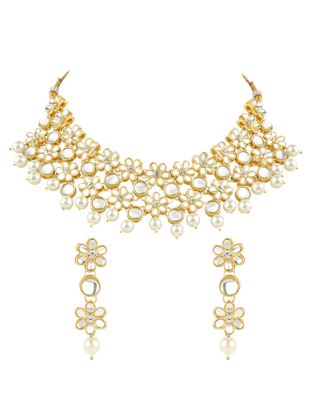 Gold Plated Traditional Kundan Studded Bridal Choker Necklace & Drop Earrings Jewellery Set For Women/Girls