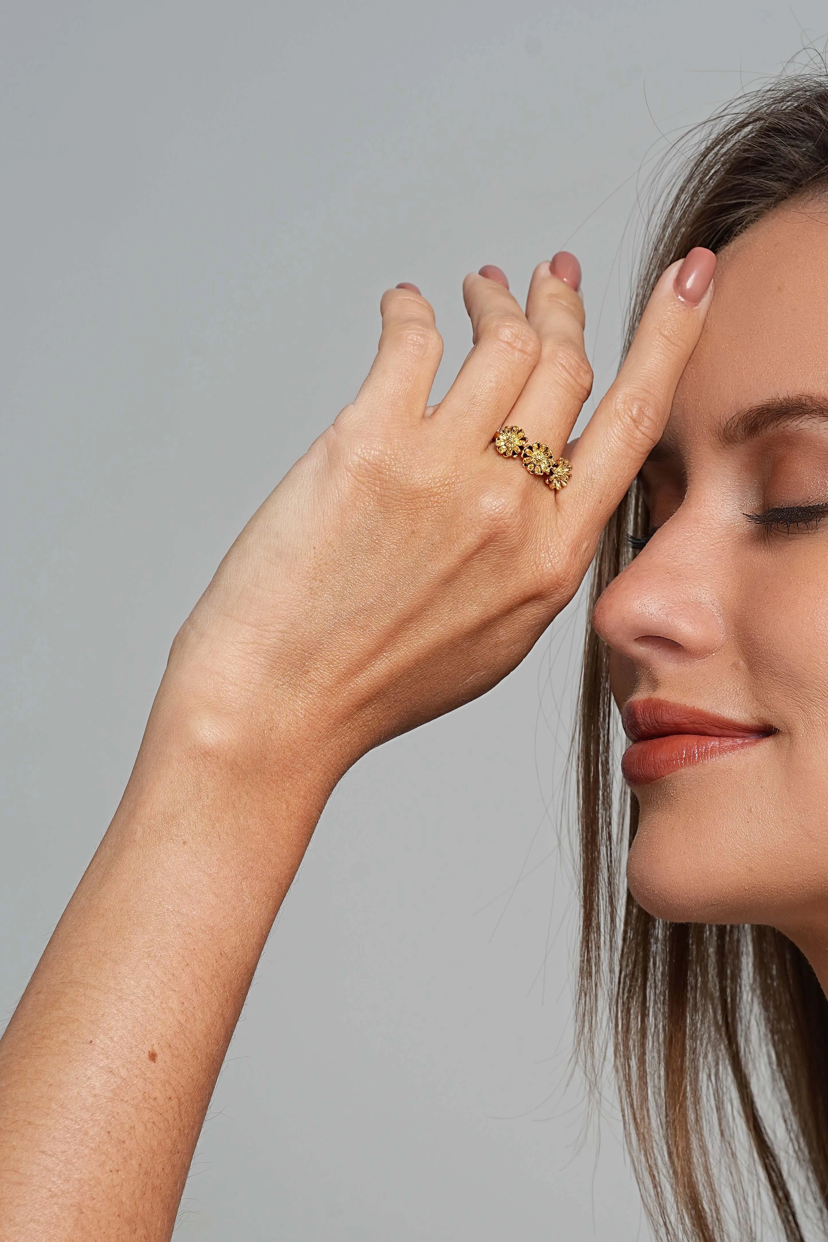 Golden Daisy Trio Adjustable Ring