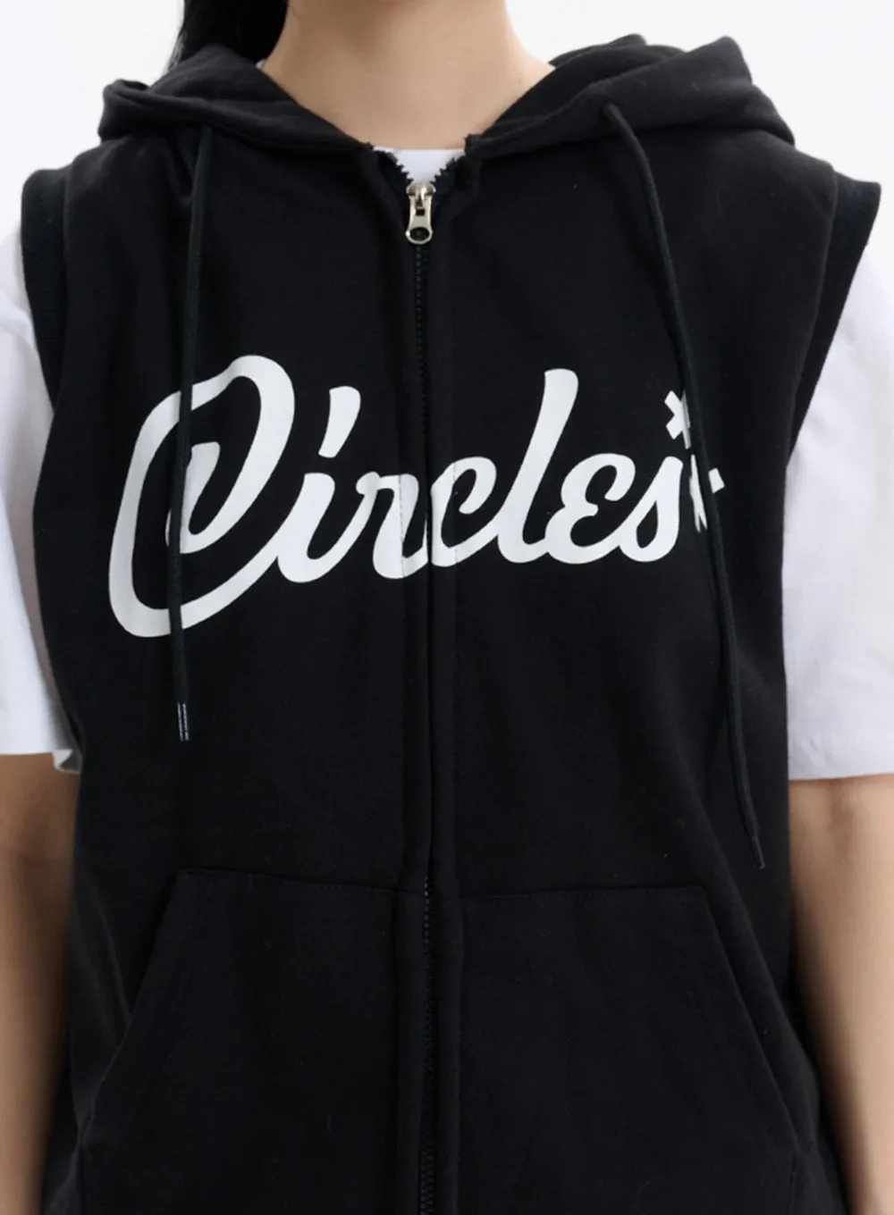 Graphic Lettering Hoodie Vest Jacket IF413