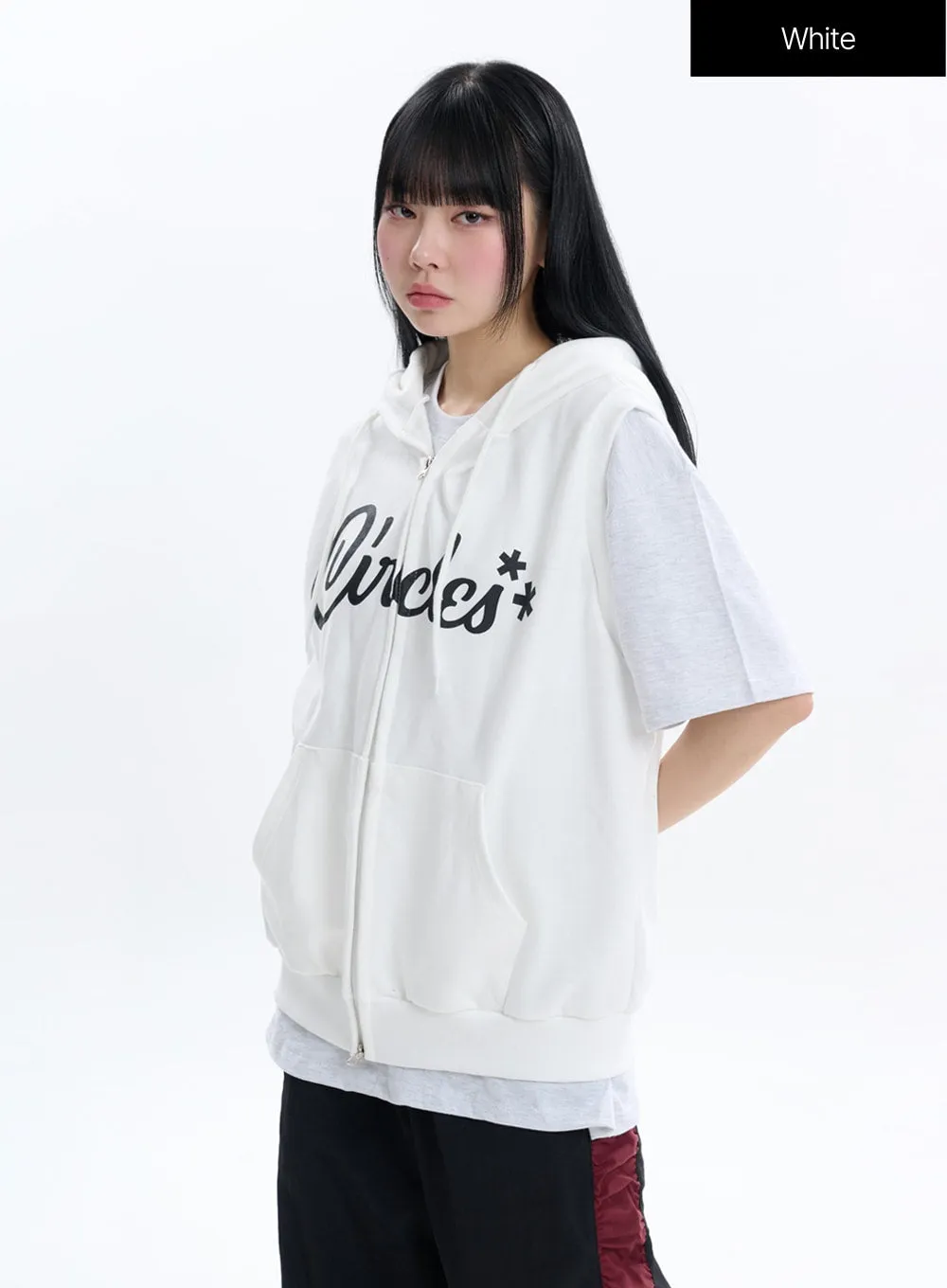 Graphic Lettering Hoodie Vest Jacket IF413