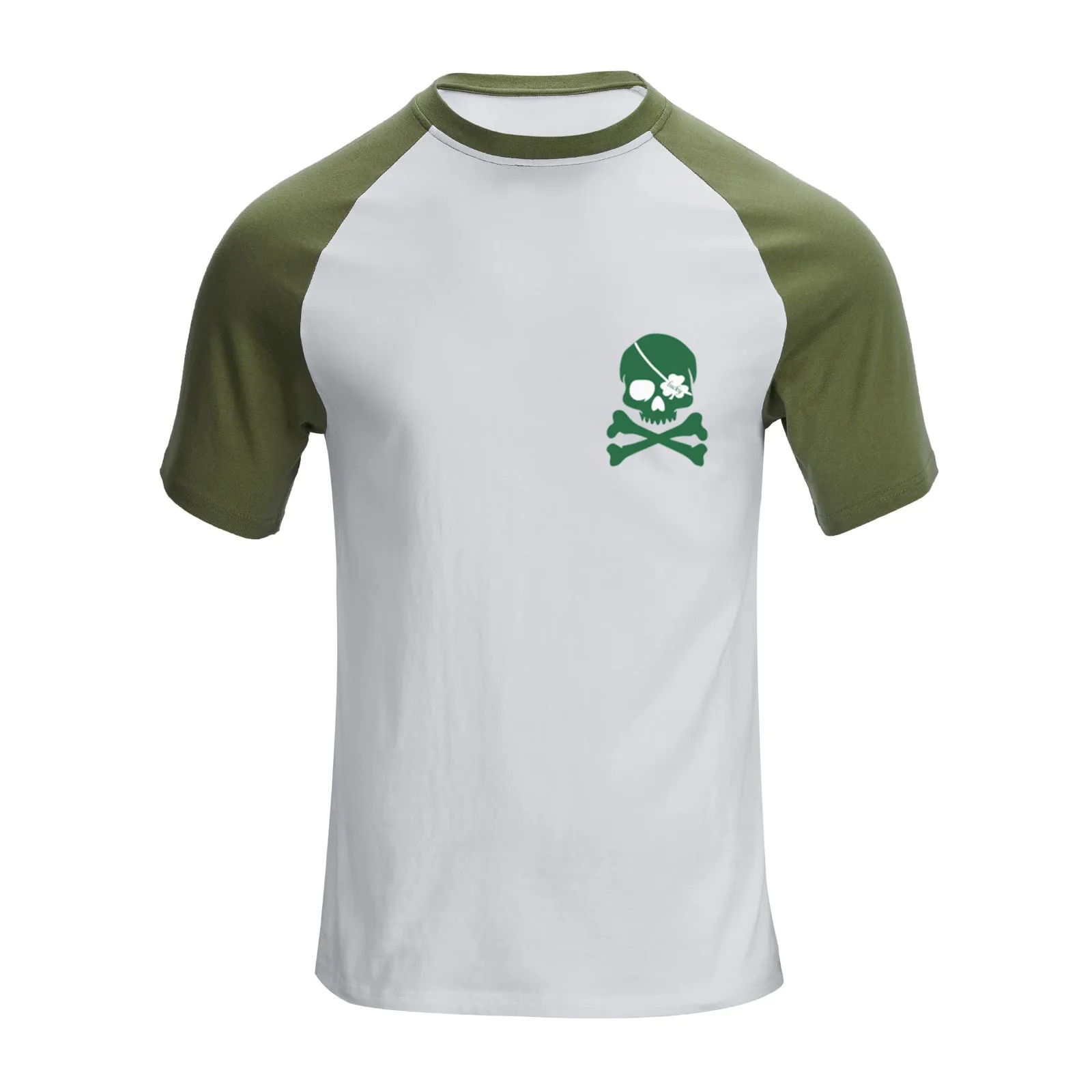 GREEN SKULL 100% COTTON RAGLAN GRAPHIC TEE