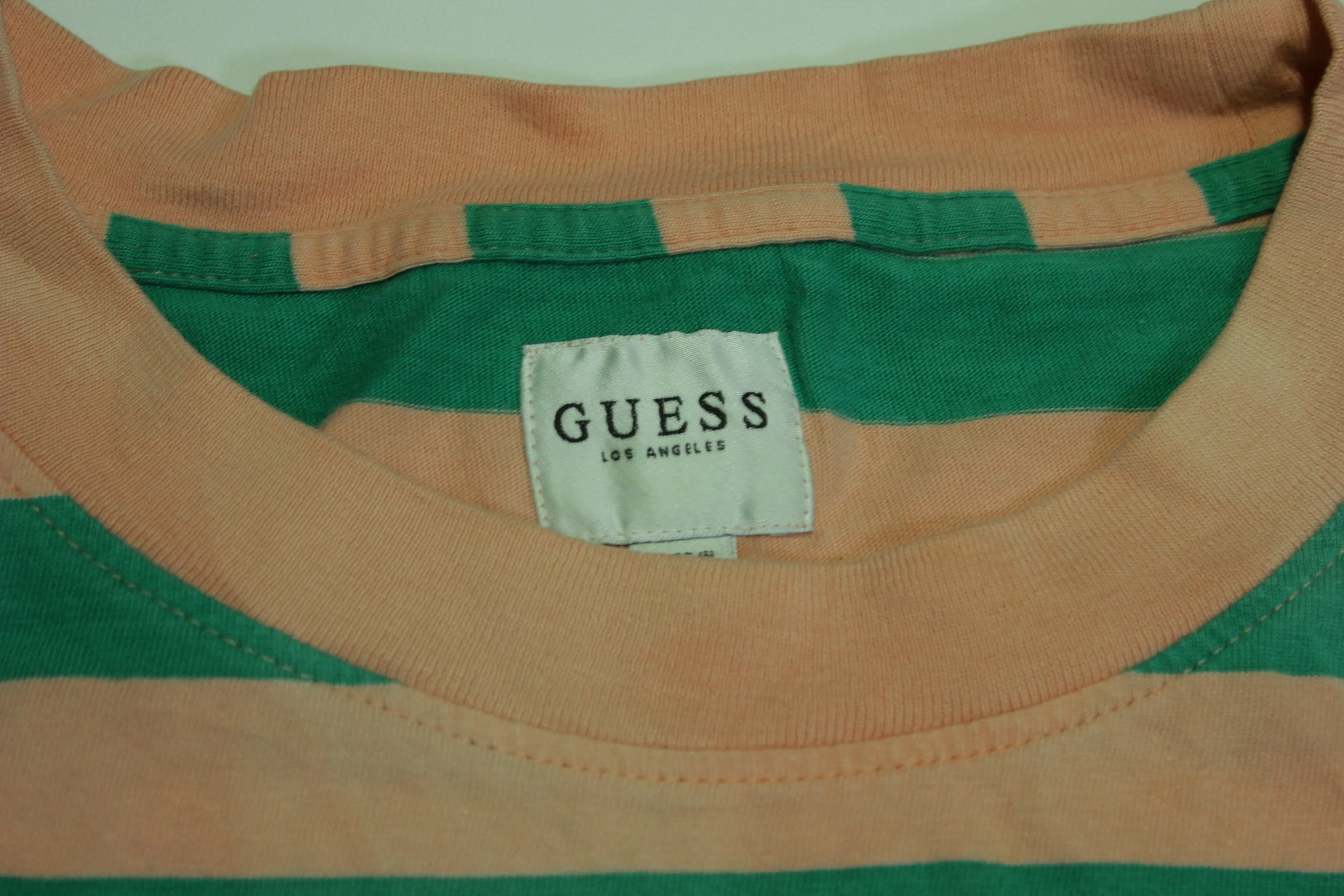 Guess Los Angeles Pink Green Striped Short Sleeved T-Shirt