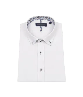 Half Sleeve Cotton-linen Blend Shirt - White