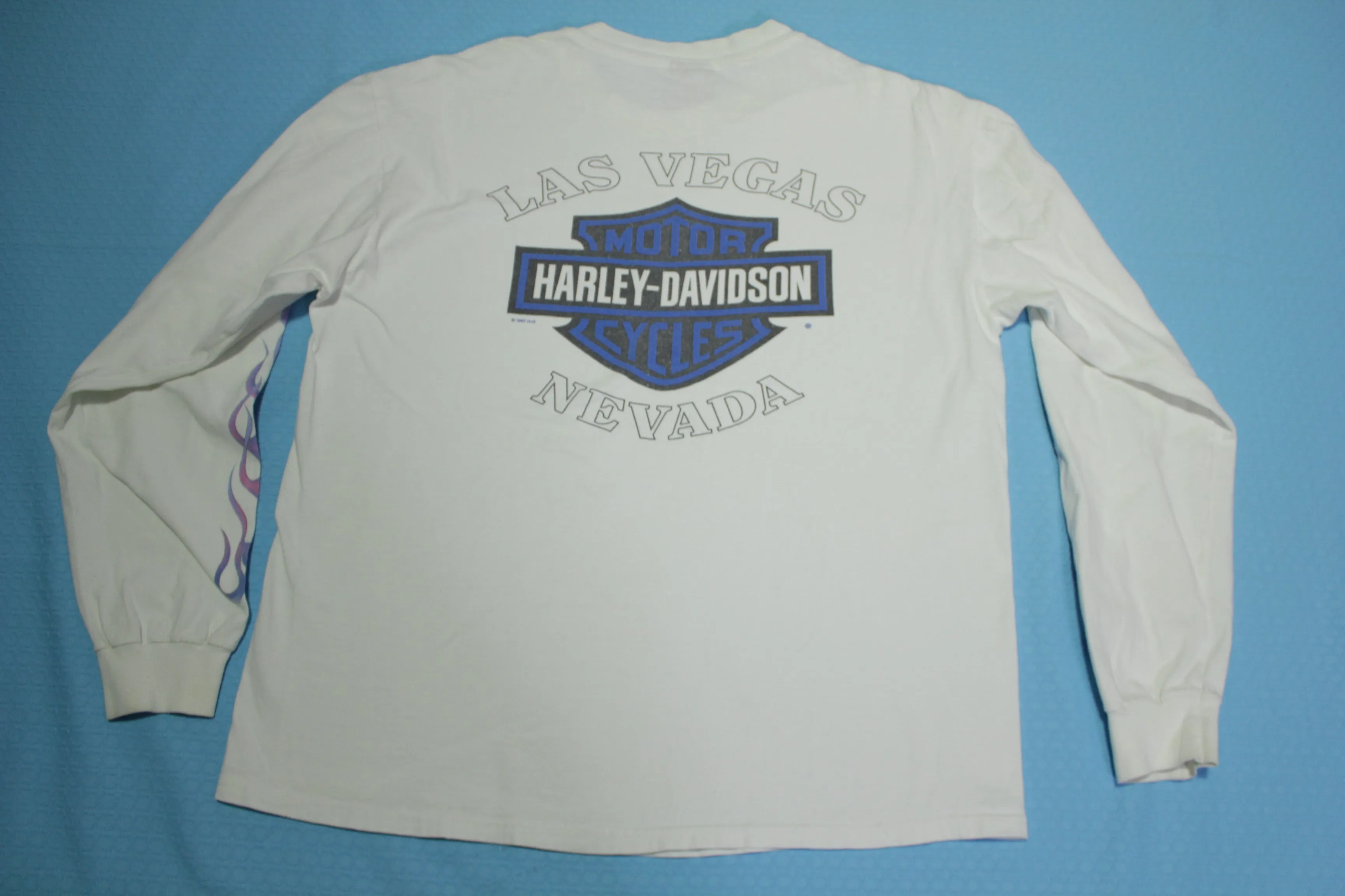 Harley Davidson Motorcycles Vintage 90's Las Vegas Nevada 1997 Long Sleeve Flames T-Shirt