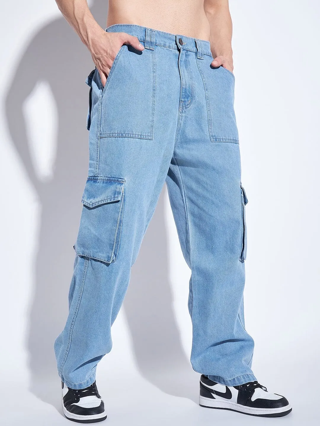 Ice Washed Denim Carpenter Shirt and Jeans Combo Clothing Set