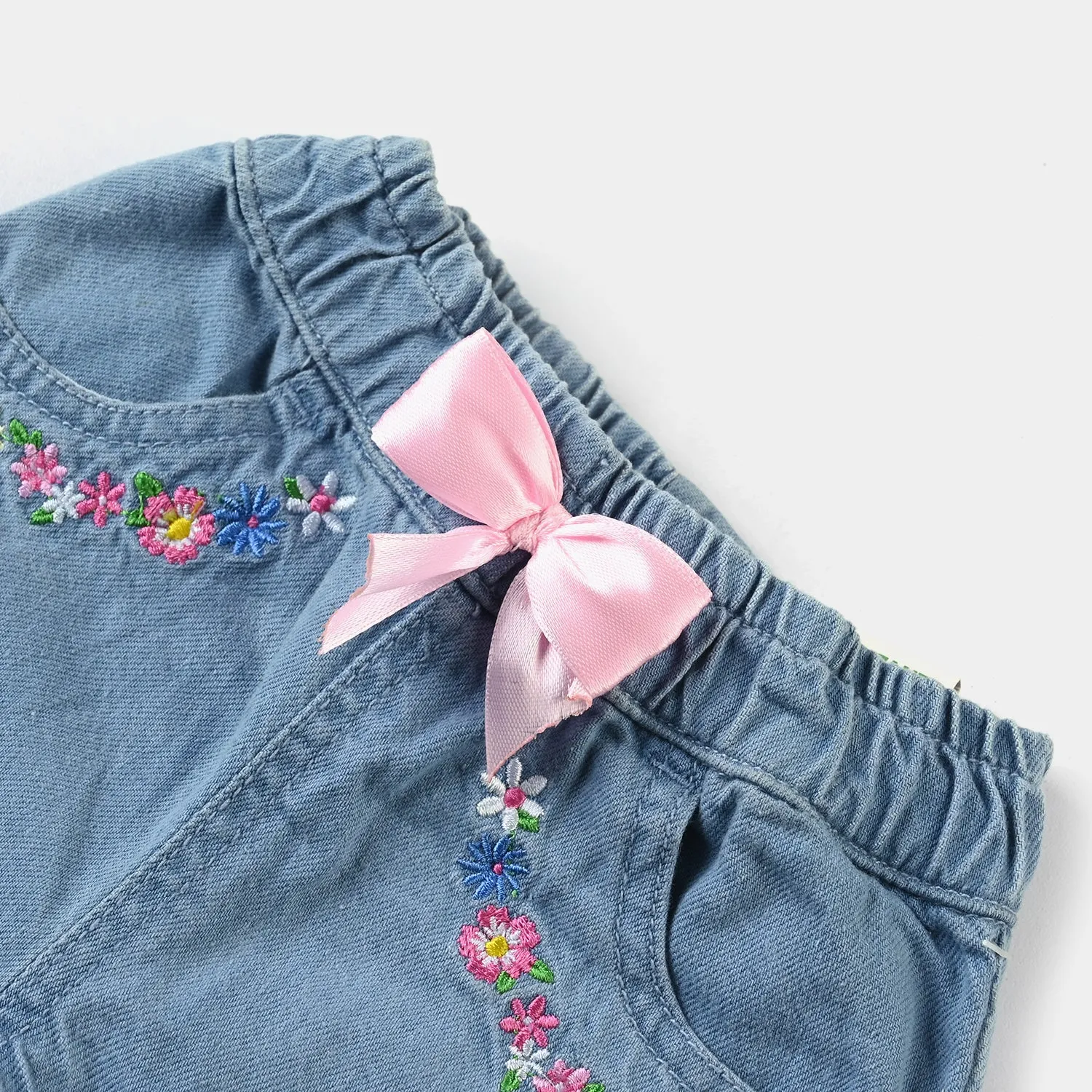 Infant Girls Denim rigid Short Floral-Ice Blue