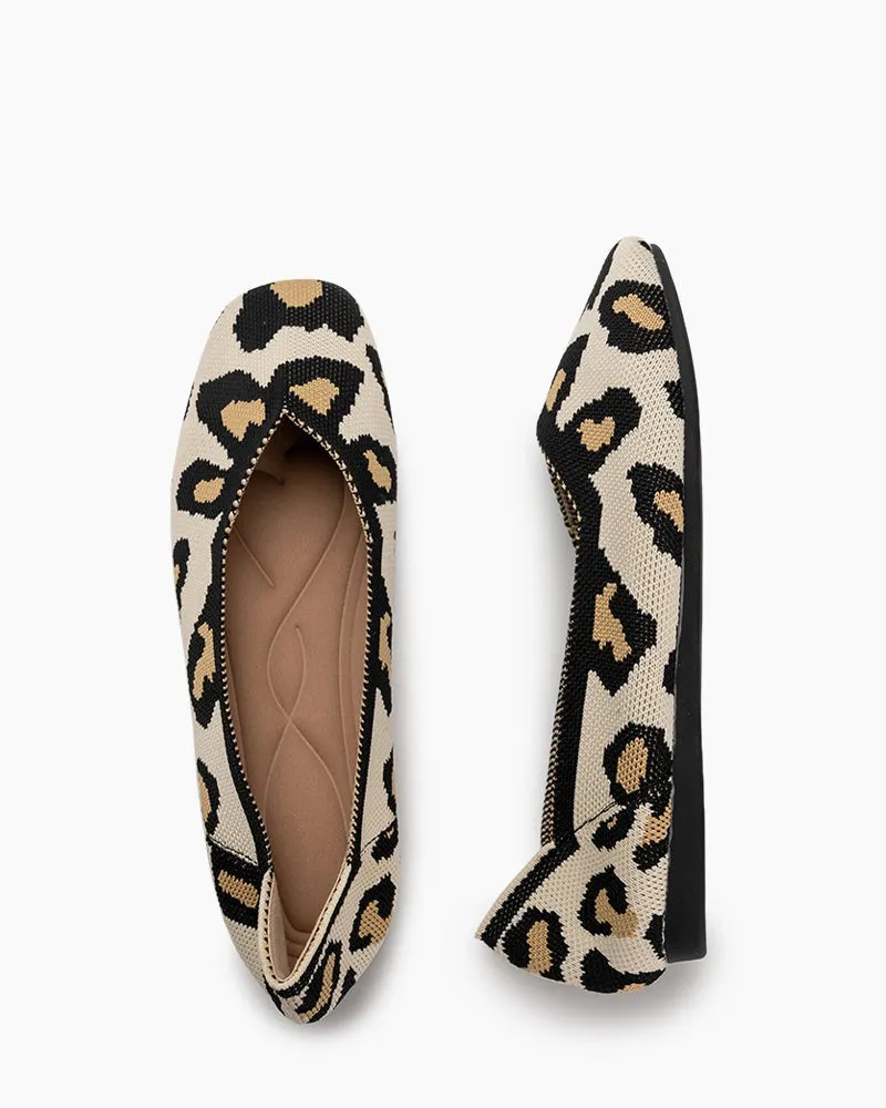 Leopard Print Square Toe Ballet Flats