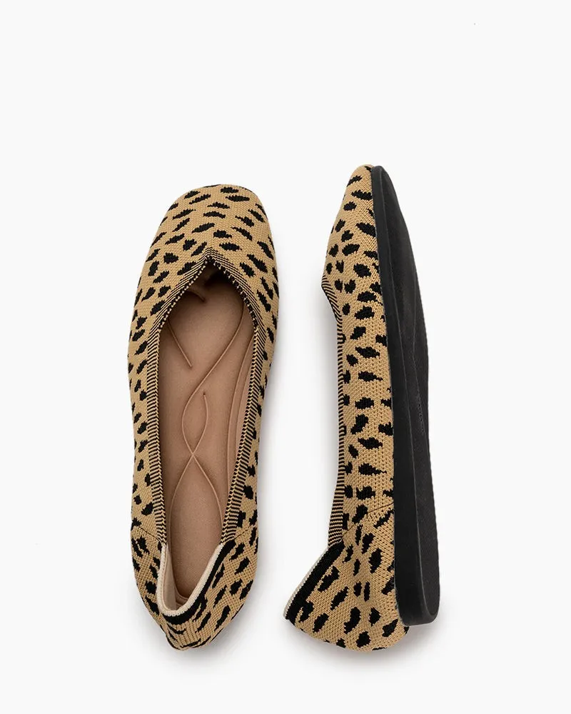 Leopard Print Square Toe Ballet Flats