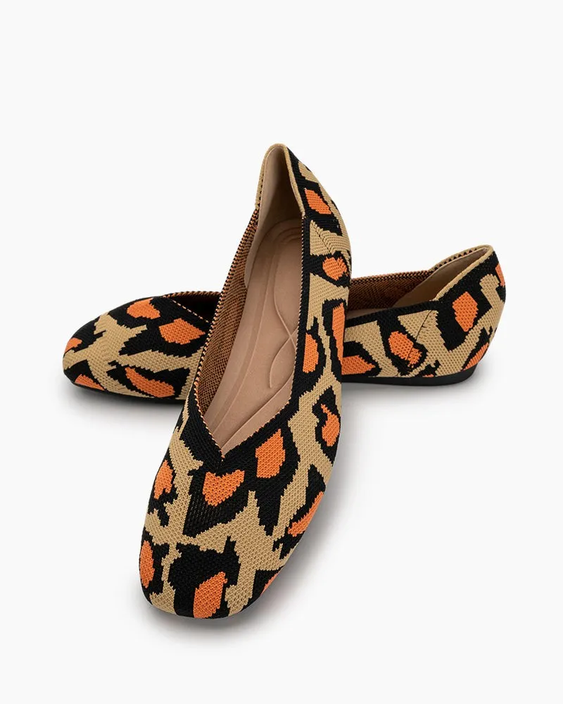 Leopard Print Square Toe Ballet Flats