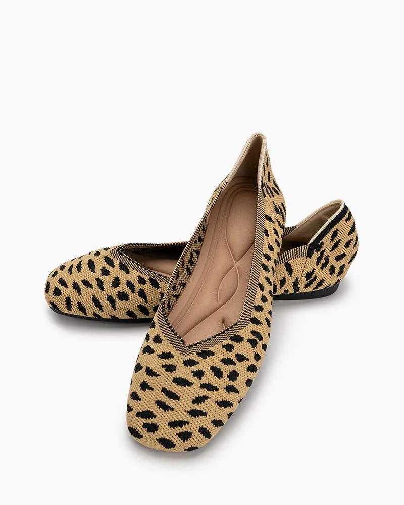 Leopard Print Square Toe Ballet Flats