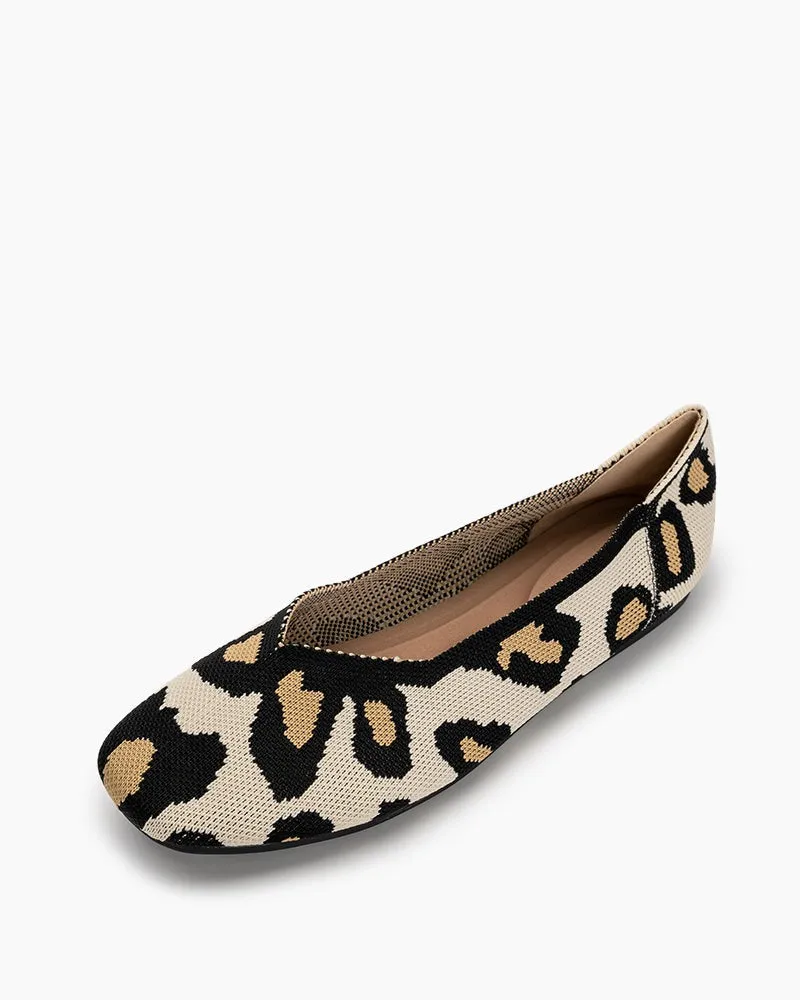 Leopard Print Square Toe Ballet Flats