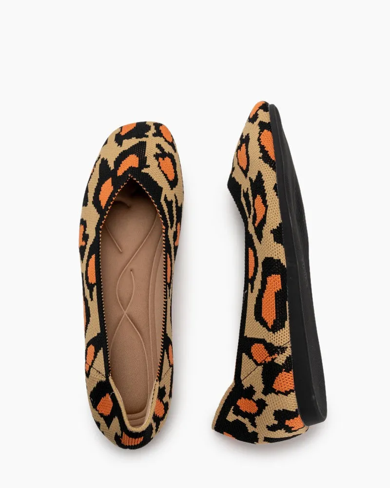 Leopard Print Square Toe Ballet Flats