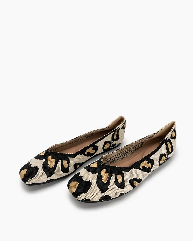 Leopard Print Square Toe Ballet Flats