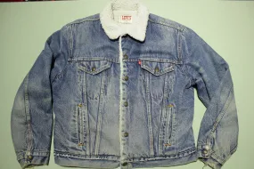 Levis Vintage 80's Two Side Pocket Sherpa Lined Denim Blue Jean Trucker Jacket