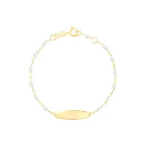 Little Gigi White bracelet, Oval plaque, Yellow Gold, 5.9"