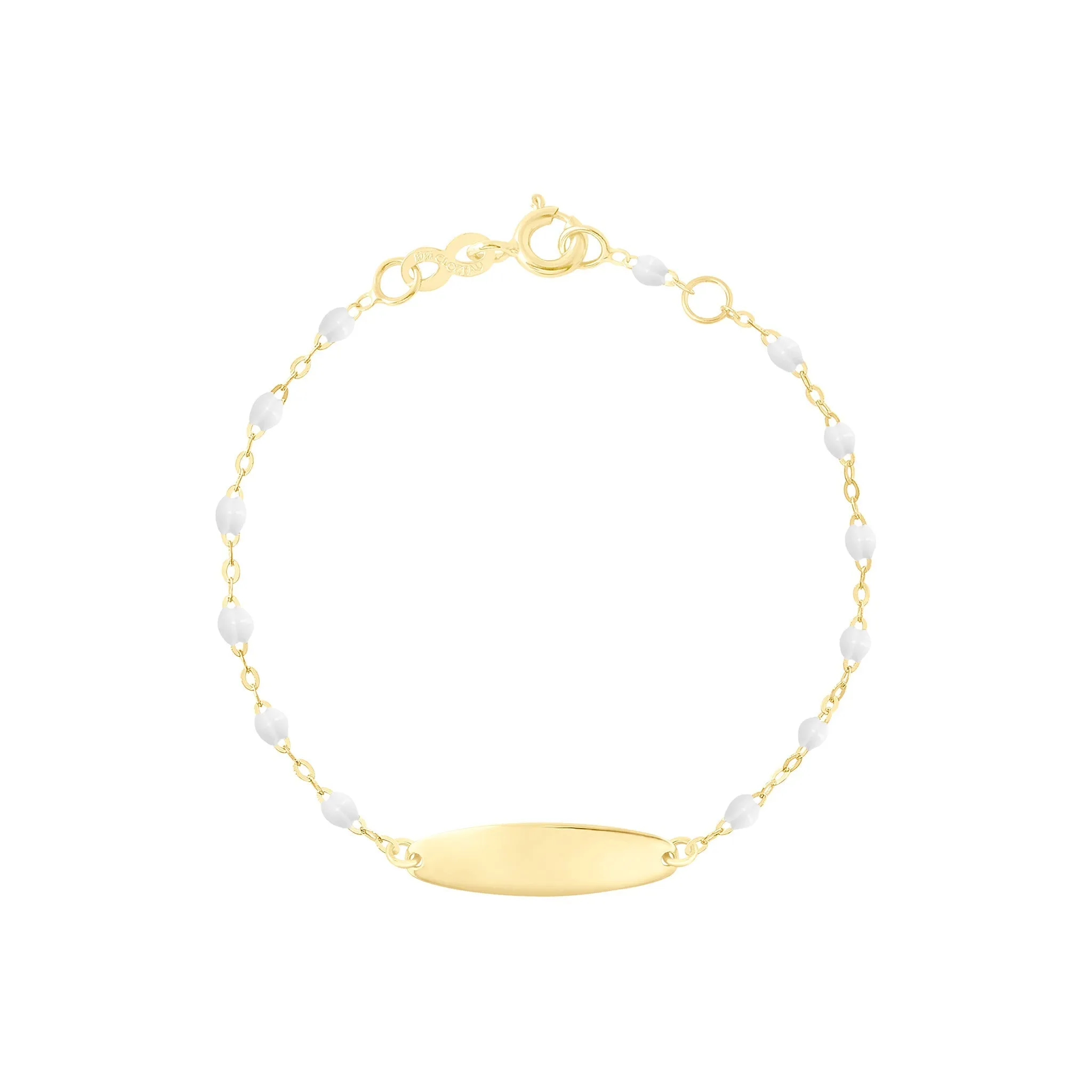 Little Gigi White bracelet, Oval plaque, Yellow Gold, 5.9"