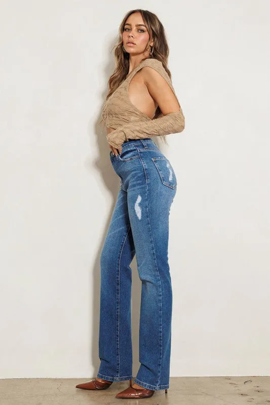 Make Believe High Rise Subtle Distressed Straight Jeans [online exclusive]