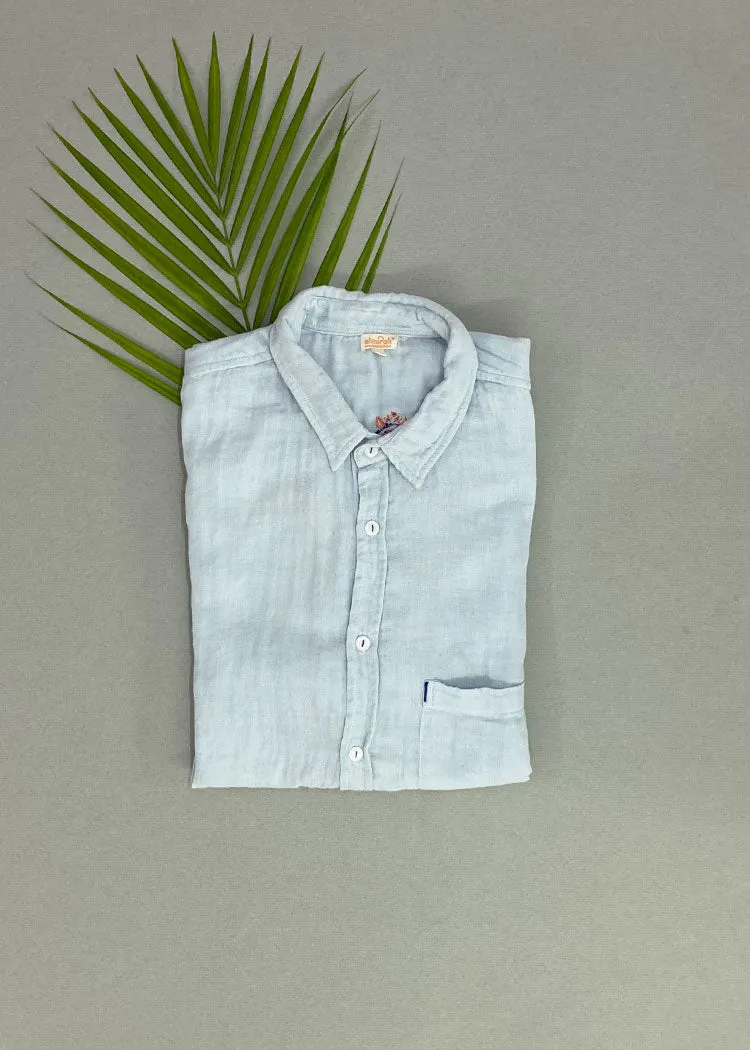 Mens Sky Blue Cotton Shirt - Cow Emb