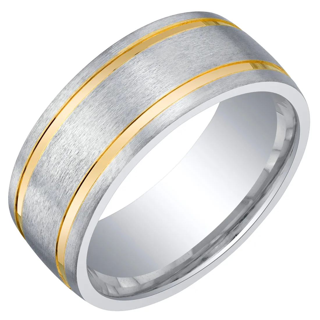 Men's Two-Tone Classic Wedding Band 8mm Sterling Silver Brush Matte Comfort Fit Size 8.5