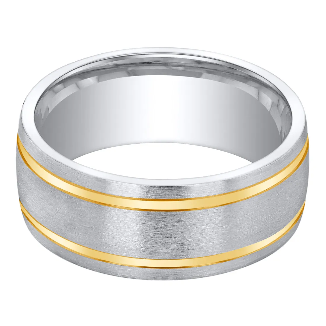 Men's Two-Tone Classic Wedding Band 8mm Sterling Silver Brush Matte Comfort Fit Size 8.5