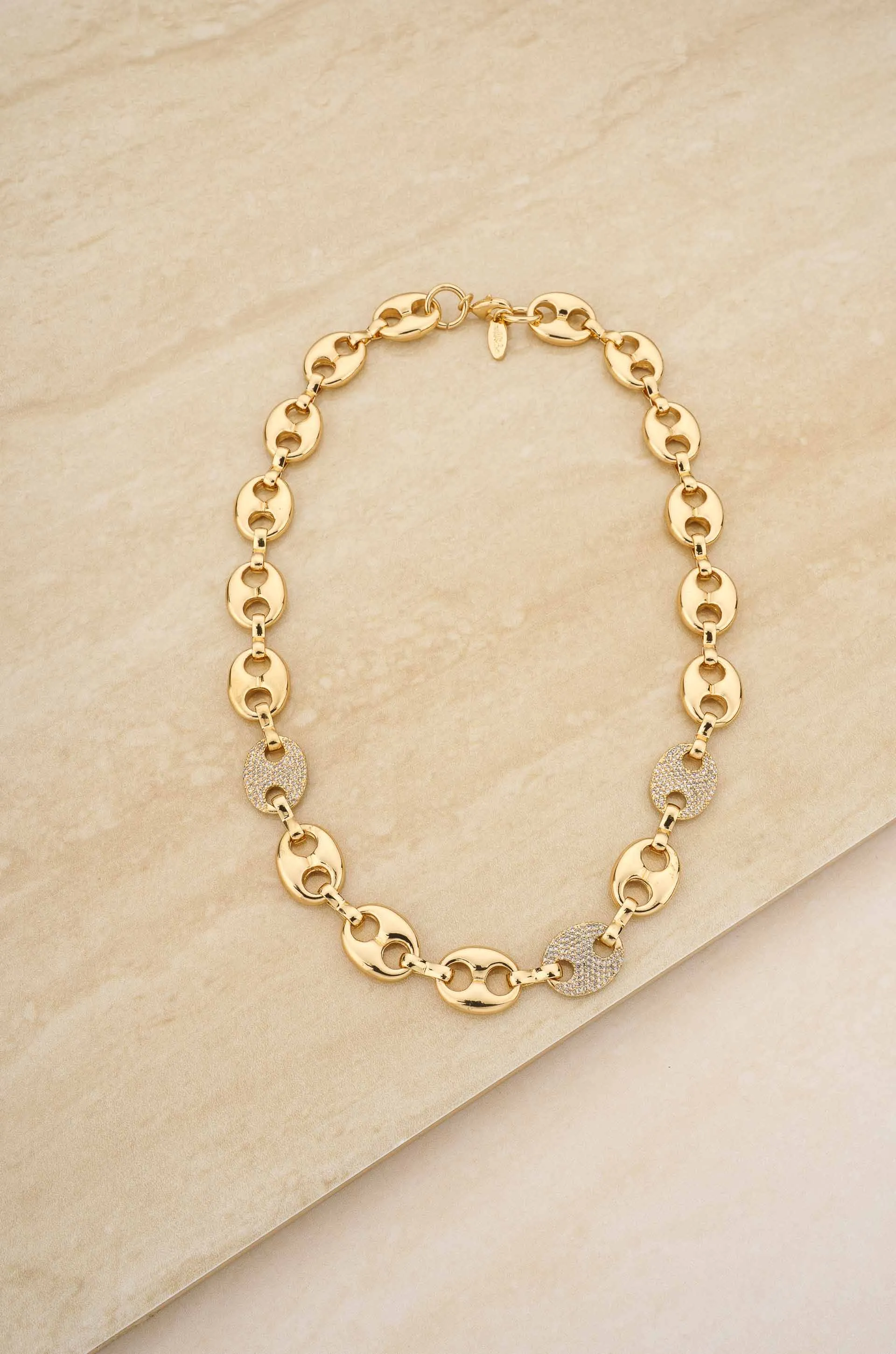 Modern Chains with Crystal Links 18k Gold Plated Necklace