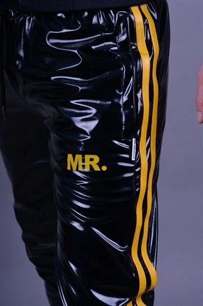 MR. RIEGILLIO PVC Tracksuit Pants With Two Side Pockets & Yellow Stripes 4