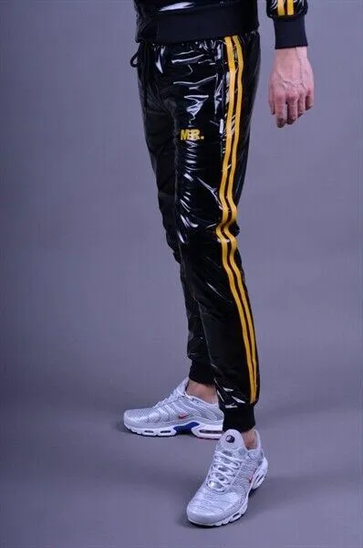 MR. RIEGILLIO PVC Tracksuit Pants With Two Side Pockets & Yellow Stripes 4