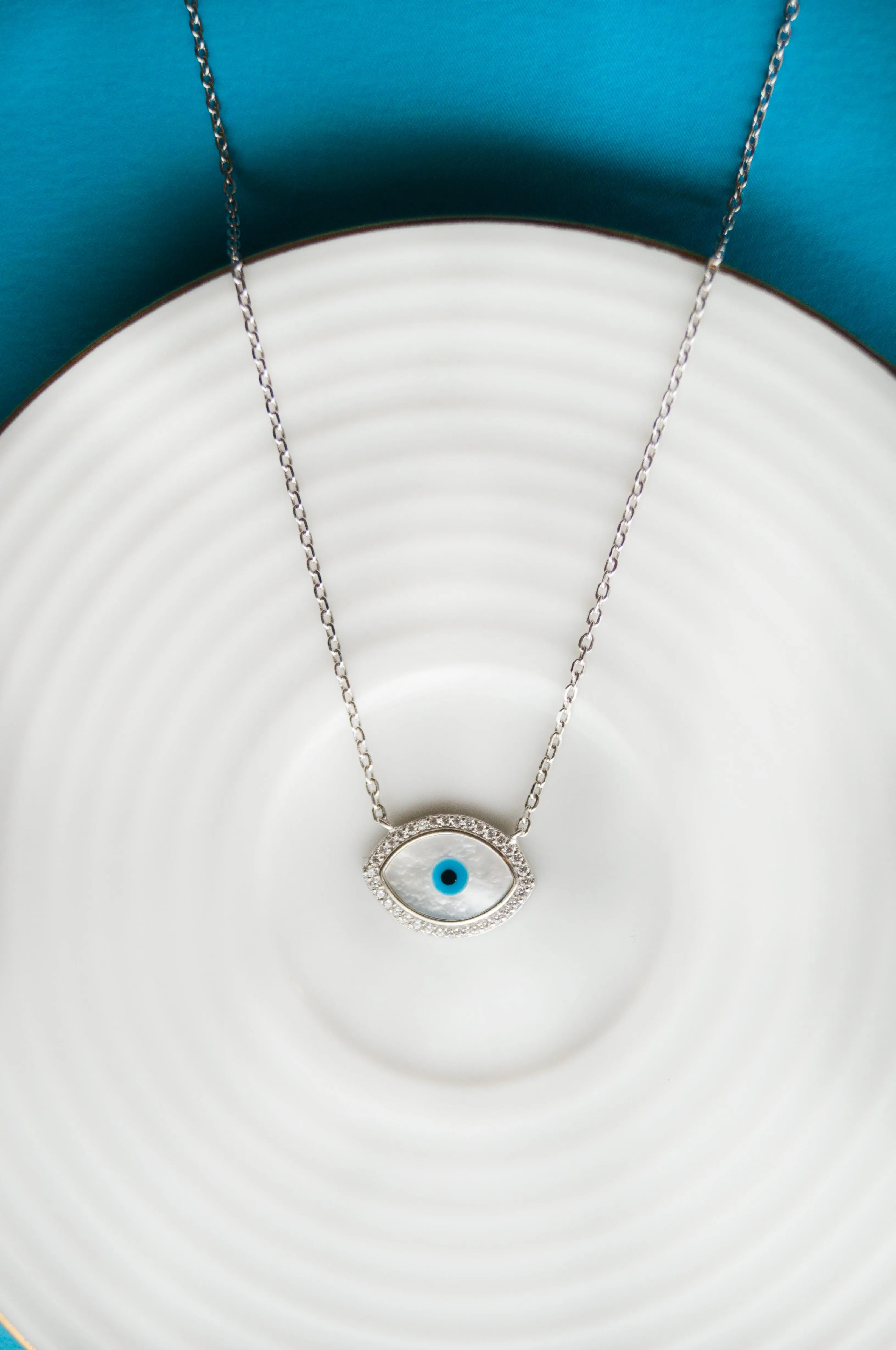 Oh-So-Glam Evil Eye Mother-Of-Pearl Sterling Silver Pendant Necklace