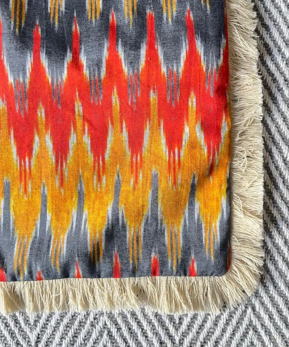 Orange blue handwoven ikat cotton cushion cover