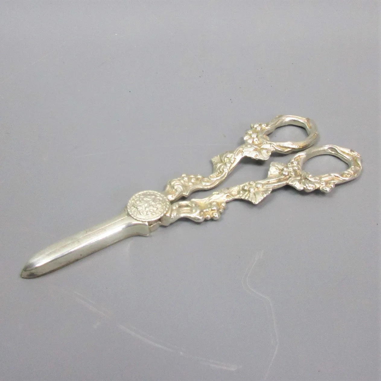 Pair Of Silver Plated Ornate Grape Scissors Antique Victorian c1890