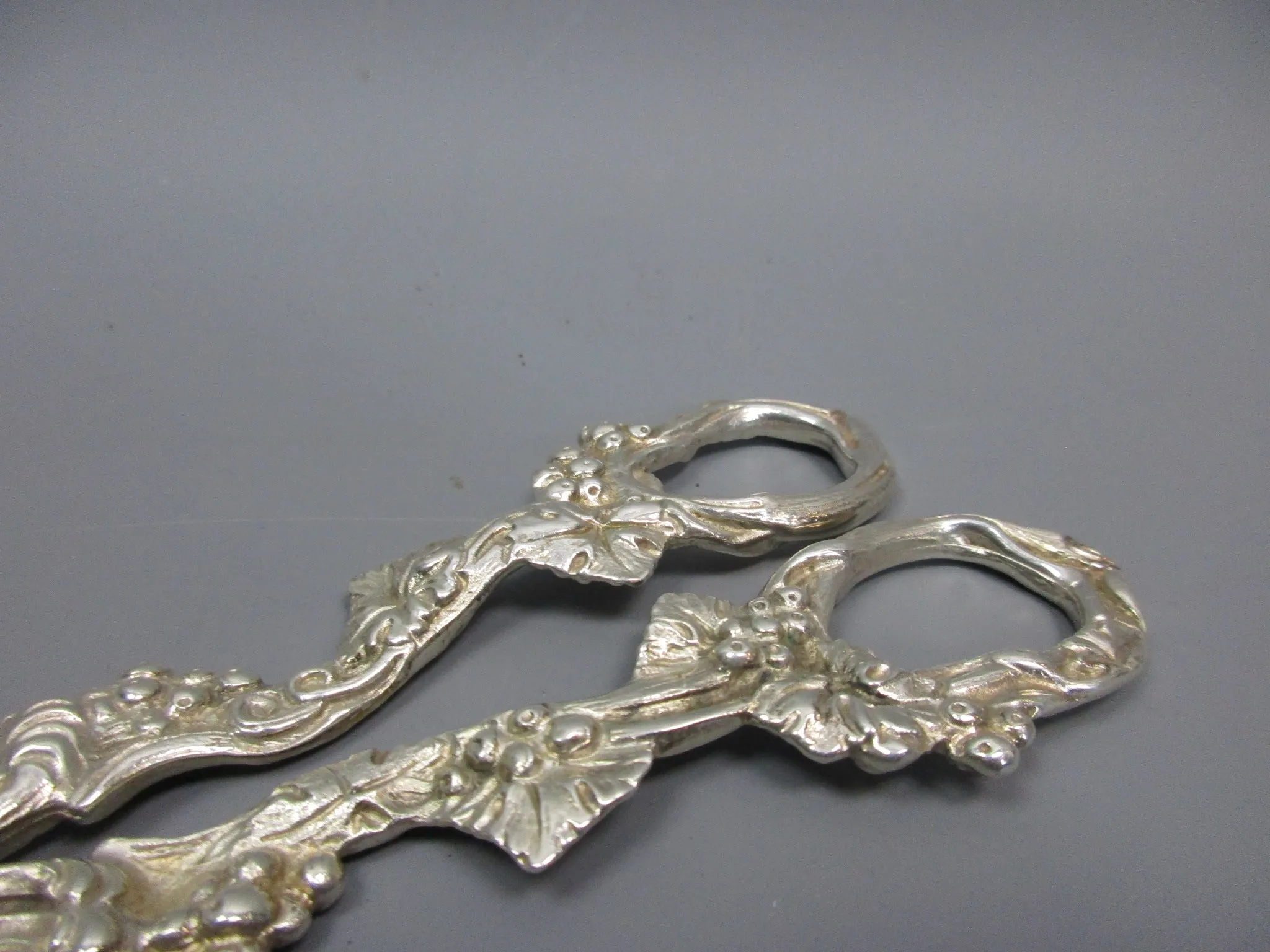 Pair Of Silver Plated Ornate Grape Scissors Antique Victorian c1890