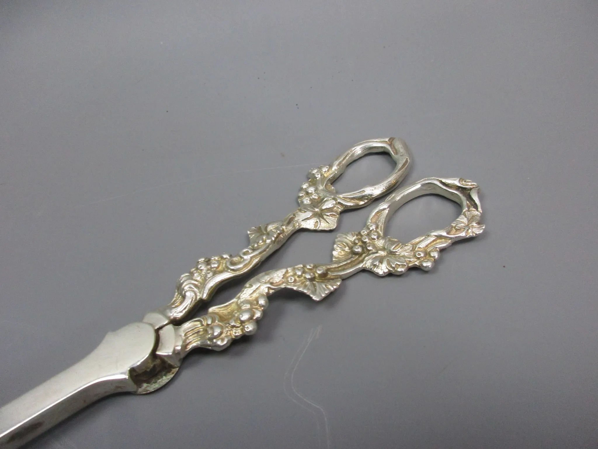 Pair Of Silver Plated Ornate Grape Scissors Antique Victorian c1890